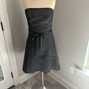 Jessica McClintock for Gunne Sax black with white dots strapless dress 9/10 GUC